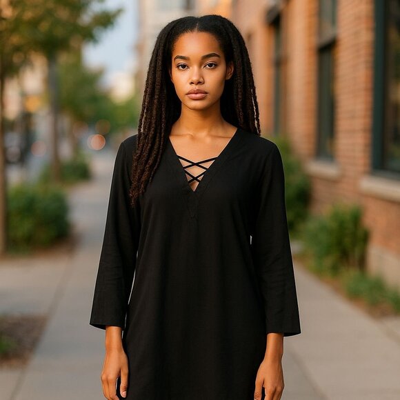 ASTR The Label Black Crisscross V-Neck Dress – Size Small - Picture 1 of 9